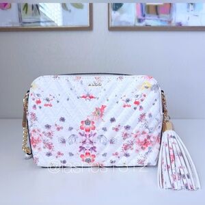 ALDO Purse Quilted Camera Crossbody Bag with Floral Print - Cream